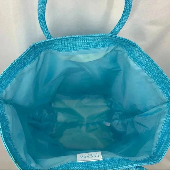 Escada Island Kiss Beach Bag Tote Light Blue Woven Two Handles - Picture 3 of 8